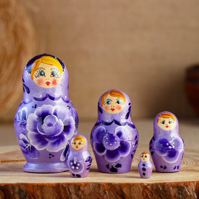 

Матрёшка «Роза», сиреневое платье, 5 кукольная, 10 см, Разноцветный