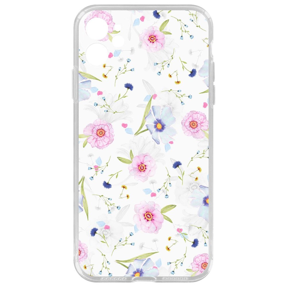 

Чехол-накладка Krutoff Clear Case Цветочный паттерн 3 для iPhone 11 с защитой камеры, Прозрачный