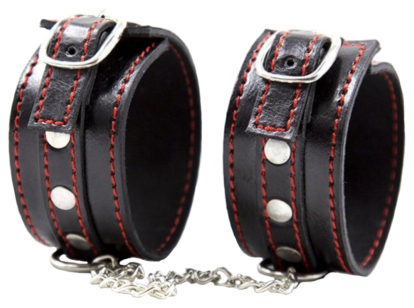 Узкие наручники KISSEXPO черного цвета с красной нитью
