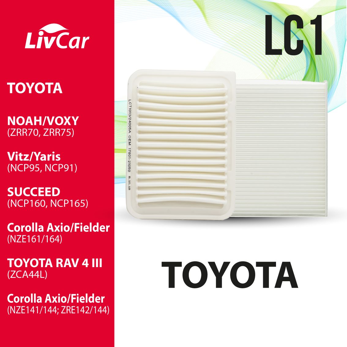 

К-кт фильтров для TOYOTA (скидка - 30%): воздушный LCT1013/24005A + салонный LCT108/1919