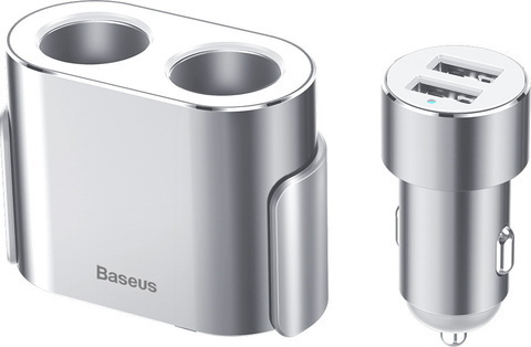 Автомобильное ЗУ Baseus High Efficiency One to Two Cigarette Lighter серебристый