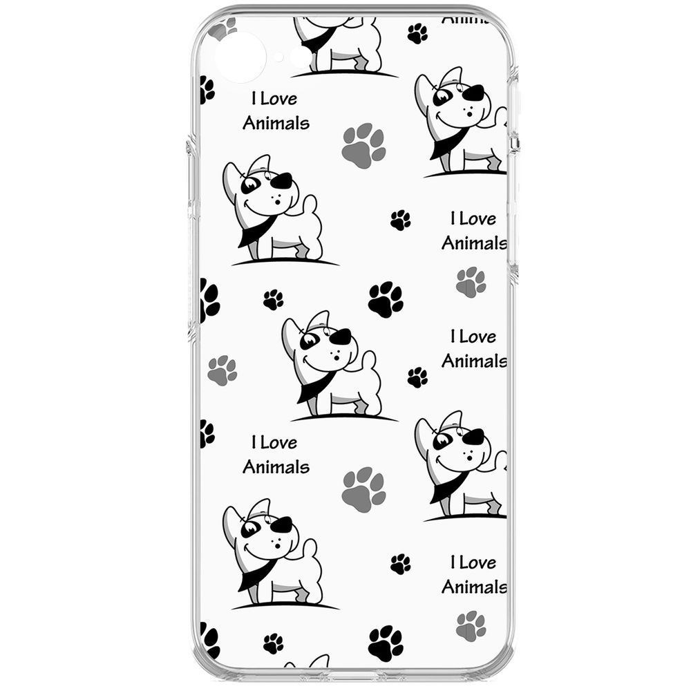 

Чехол-накладка Krutoff Clear Case Собаки паттерн 2 для iPhone 7/8/SE 2020 с защитой камеры, Прозрачный