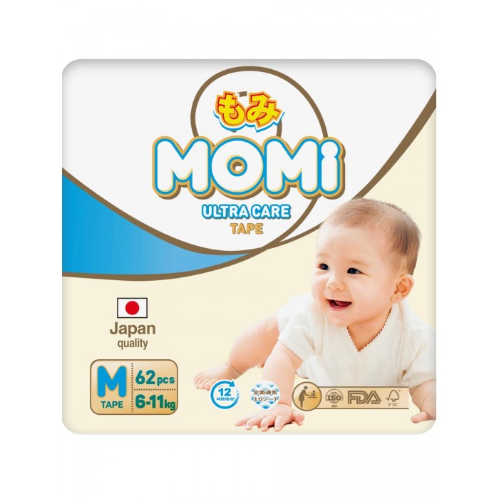 

Подгузники MOMI Ultra Care, M (6-11 кг), 62 шт