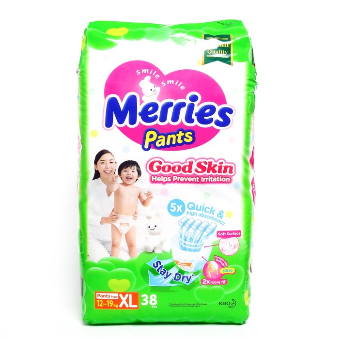 фото Подгузники-трусики merries good skin, xl 12-19 кг, 38 шт