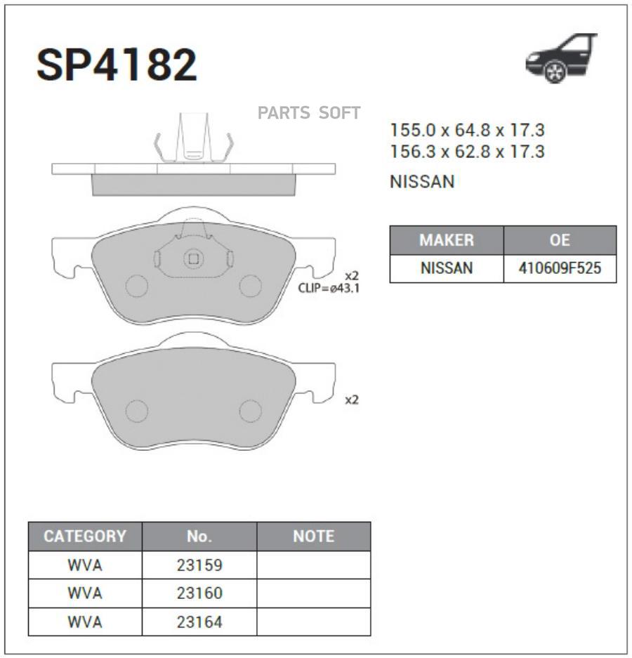 

Комплект тормозных колодок Sangsin brake SP4182