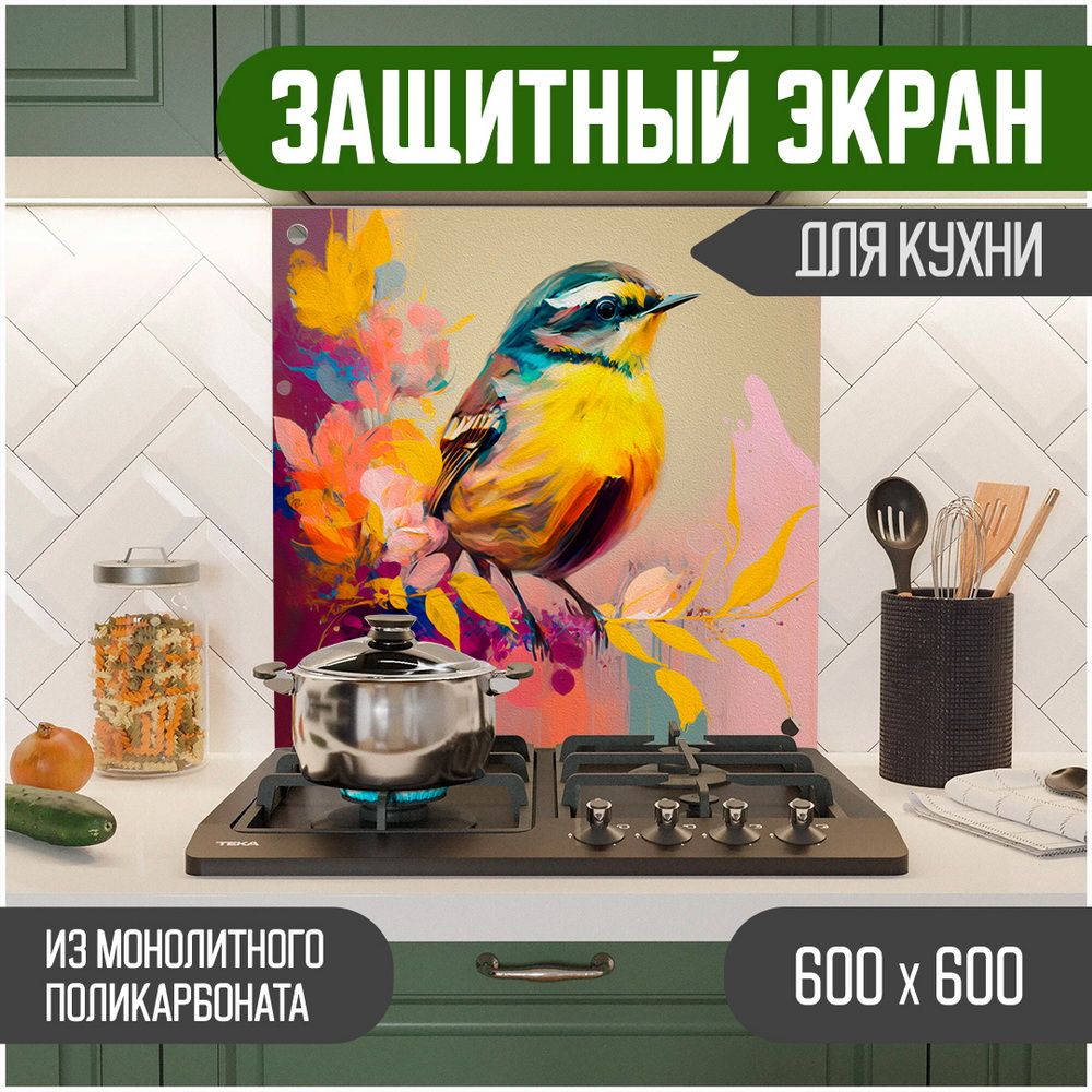 

Защитный экран для кухни Teslaplast Птица 600-024, Бежевый, ЗЭ-Животные-600-024