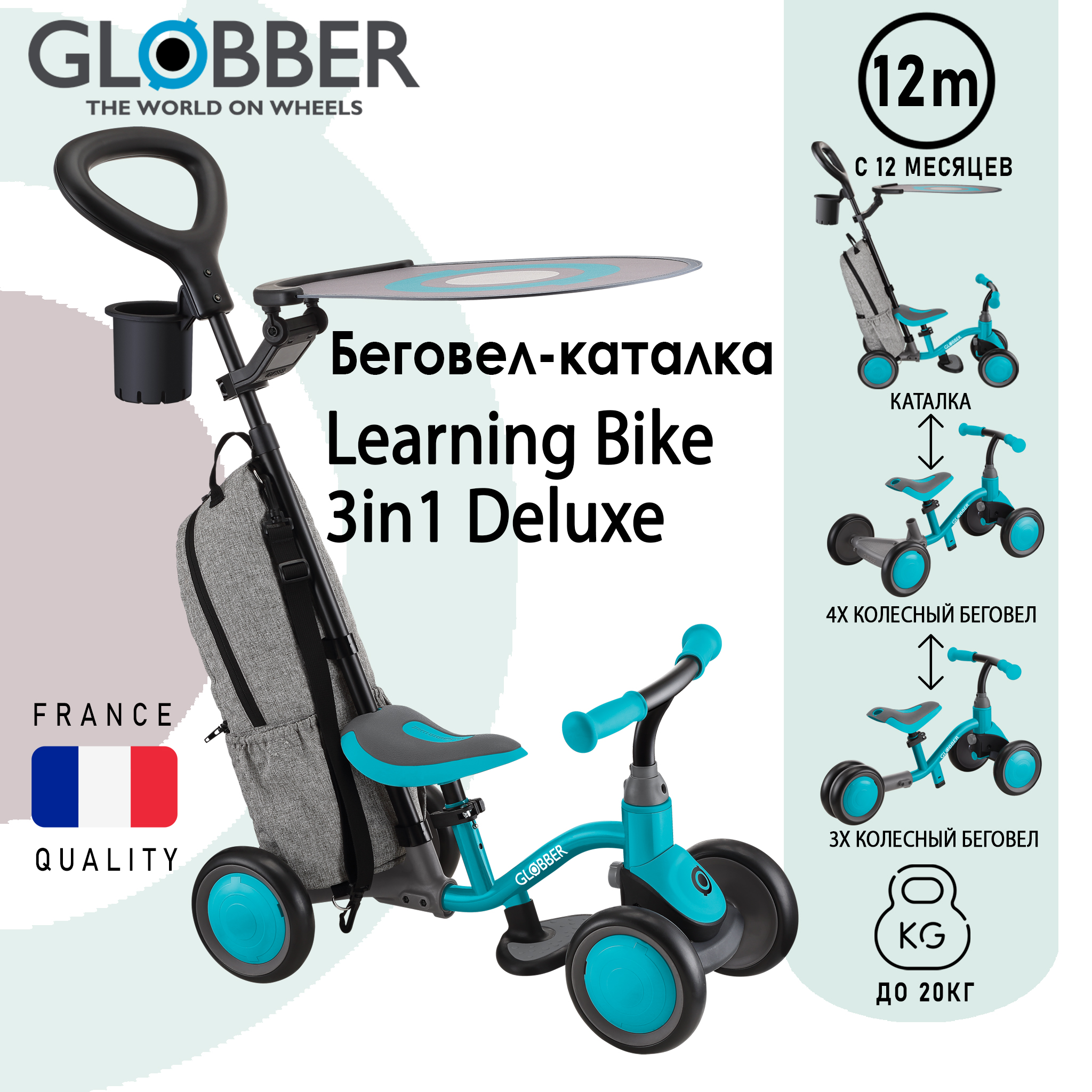 Каталка Globber LEARNING BIKE 3in1 DELUXE, Бирюзовый 5 5mm 3in1 usb earpick endoscope for android