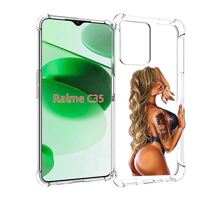 

Чехол MyPads девушка-в-черном-кожаном-купальнике женский для Realme C35 / Narzo 50A Prime, Прозрачный, Tocco