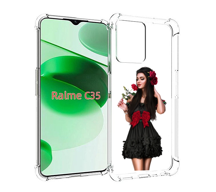 

Чехол MyPads девушка-в-черном-платье-с-розой женский для Realme C35 / Narzo 50A Prime, Прозрачный, Tocco