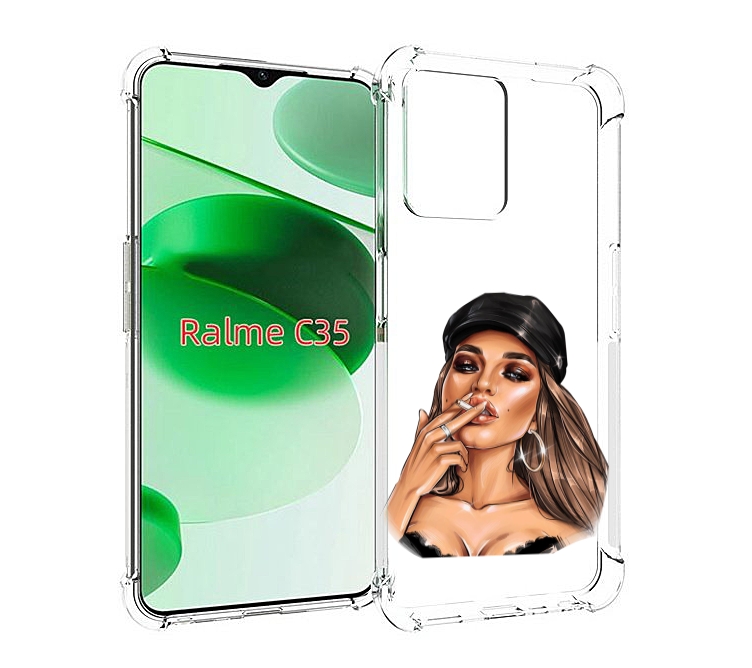 

Чехол MyPads девушка-в-шапке-с-сигаретой для Realme C35 / Narzo 50A Prime, Прозрачный, Tocco
