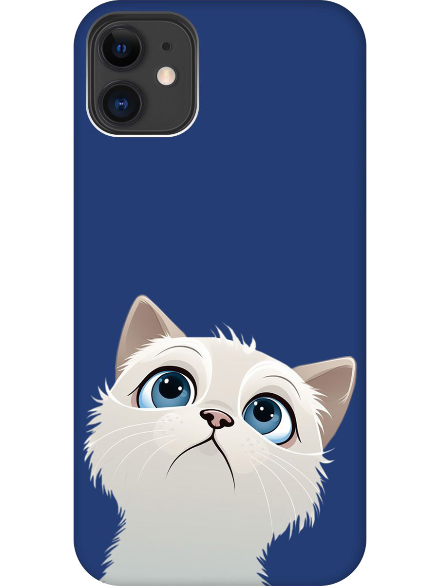 

Силиконовый чехол на Apple iPhone 11 с принтом "Белый котик" матовый синий, Синий;белый, 721799511