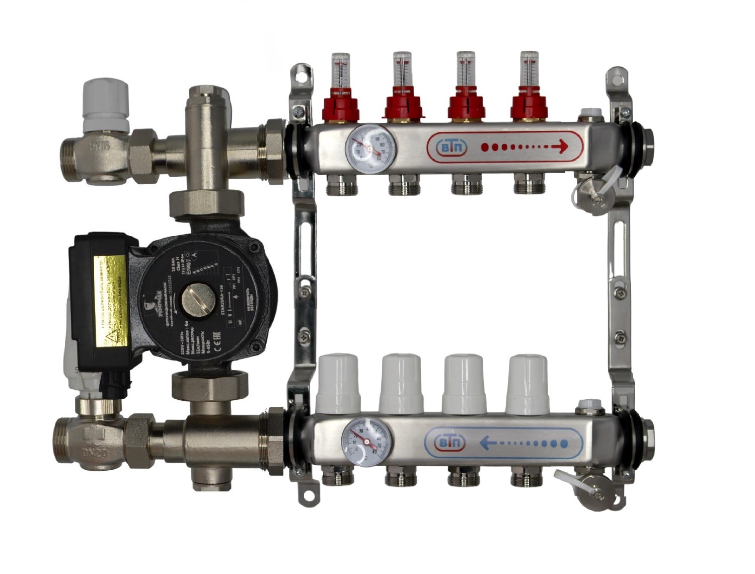Комплект теплого пола на 4 контура справа с частотным насосом ВТП Компакт-П 132429