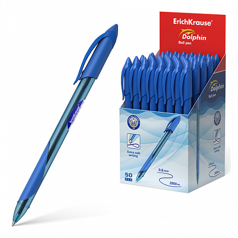 

Ручка шариковая ErichKrause Dolphin Stick&Grip Classic 1.2, цвет чернил синий, 50 шт
