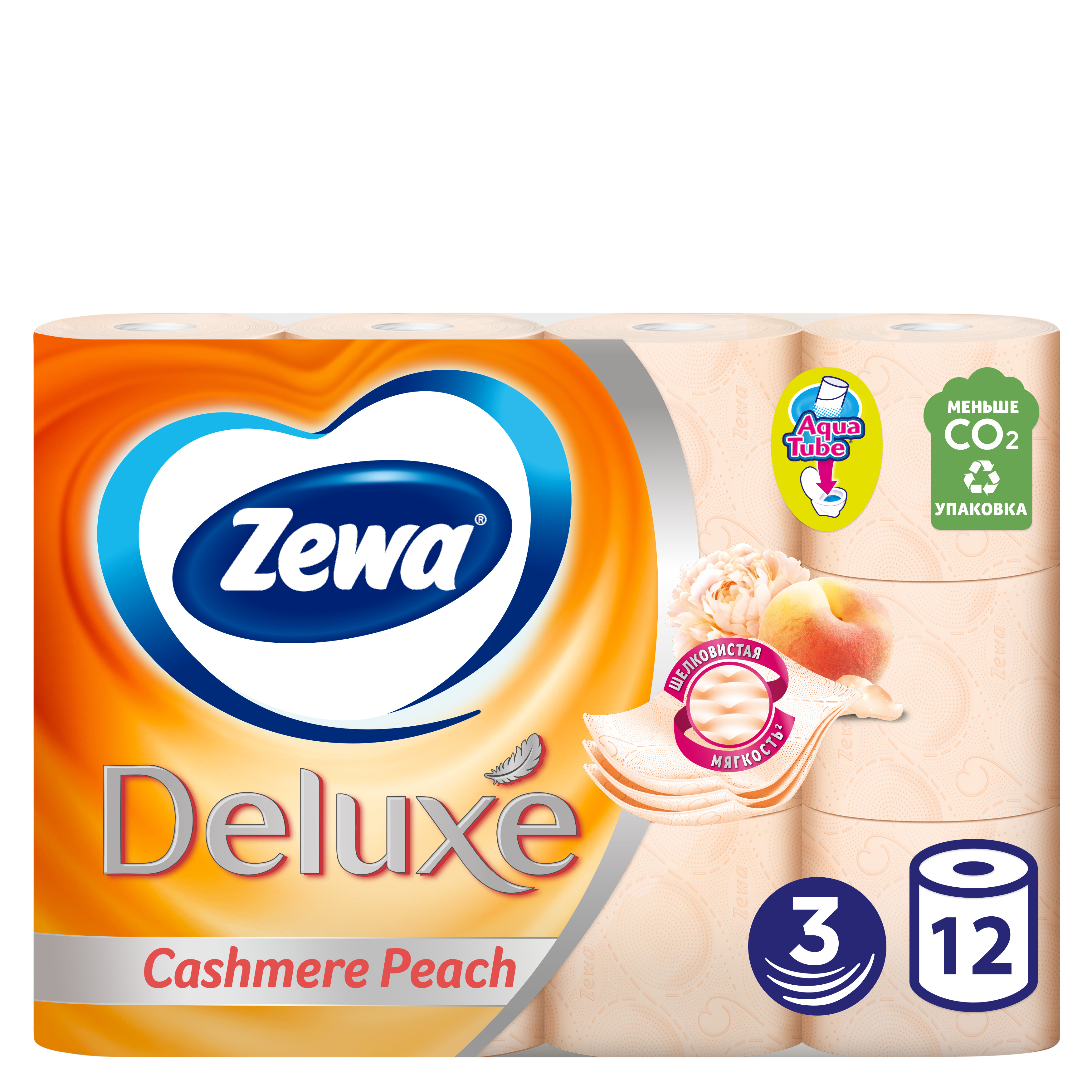 фото Туалетная бумага zewa deluxe персик 3 слоя 12 рулонов