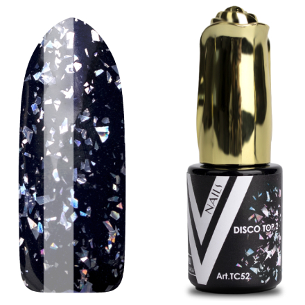 Купить Топ Vogue Nails для гель-лака Disco прозрачный с голубой поталью без липкого слоя 10 мл