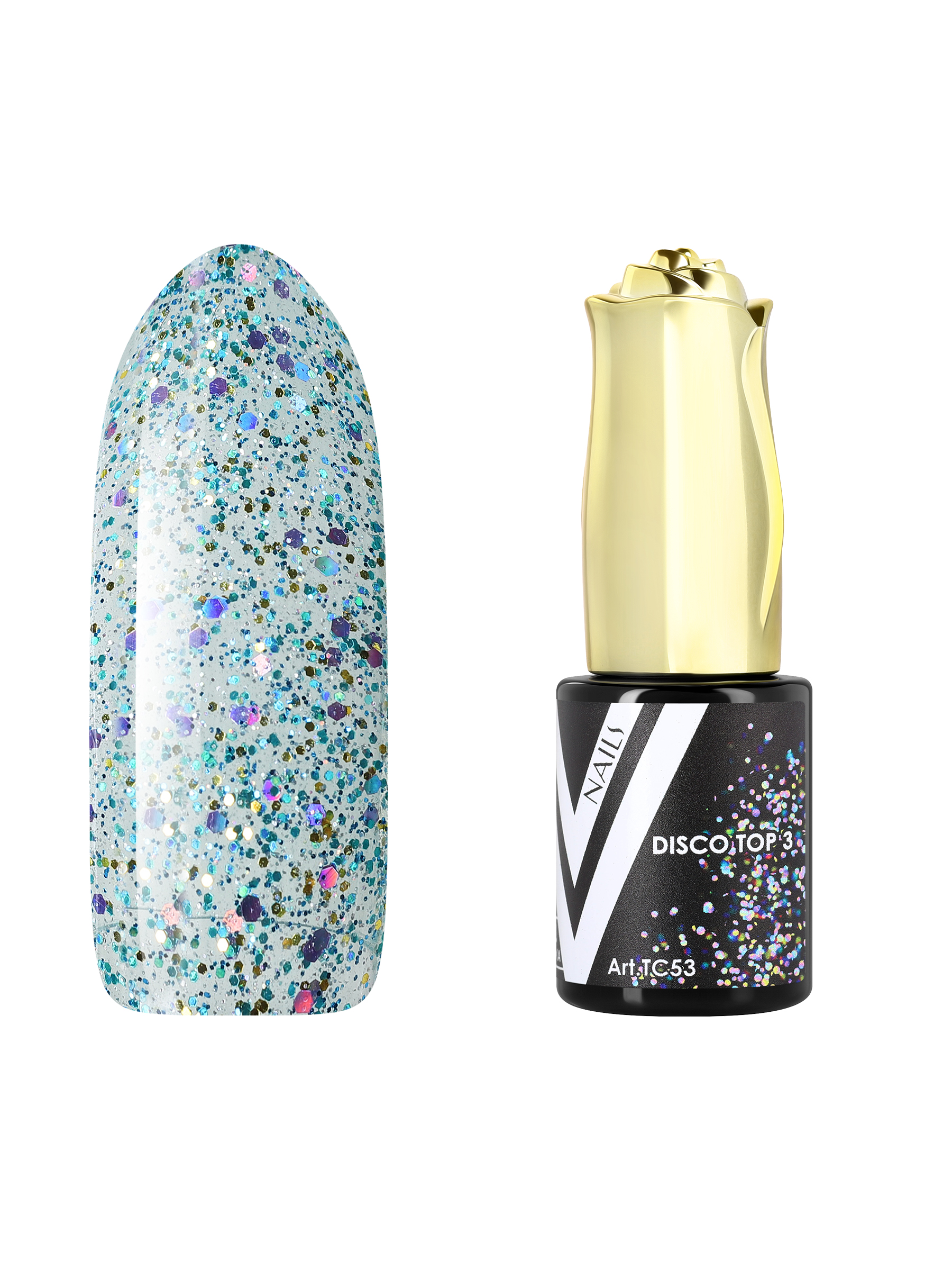 Топ Vogue Nails для гель-лака Disco синий с блестками без липкого слоя 10 мл