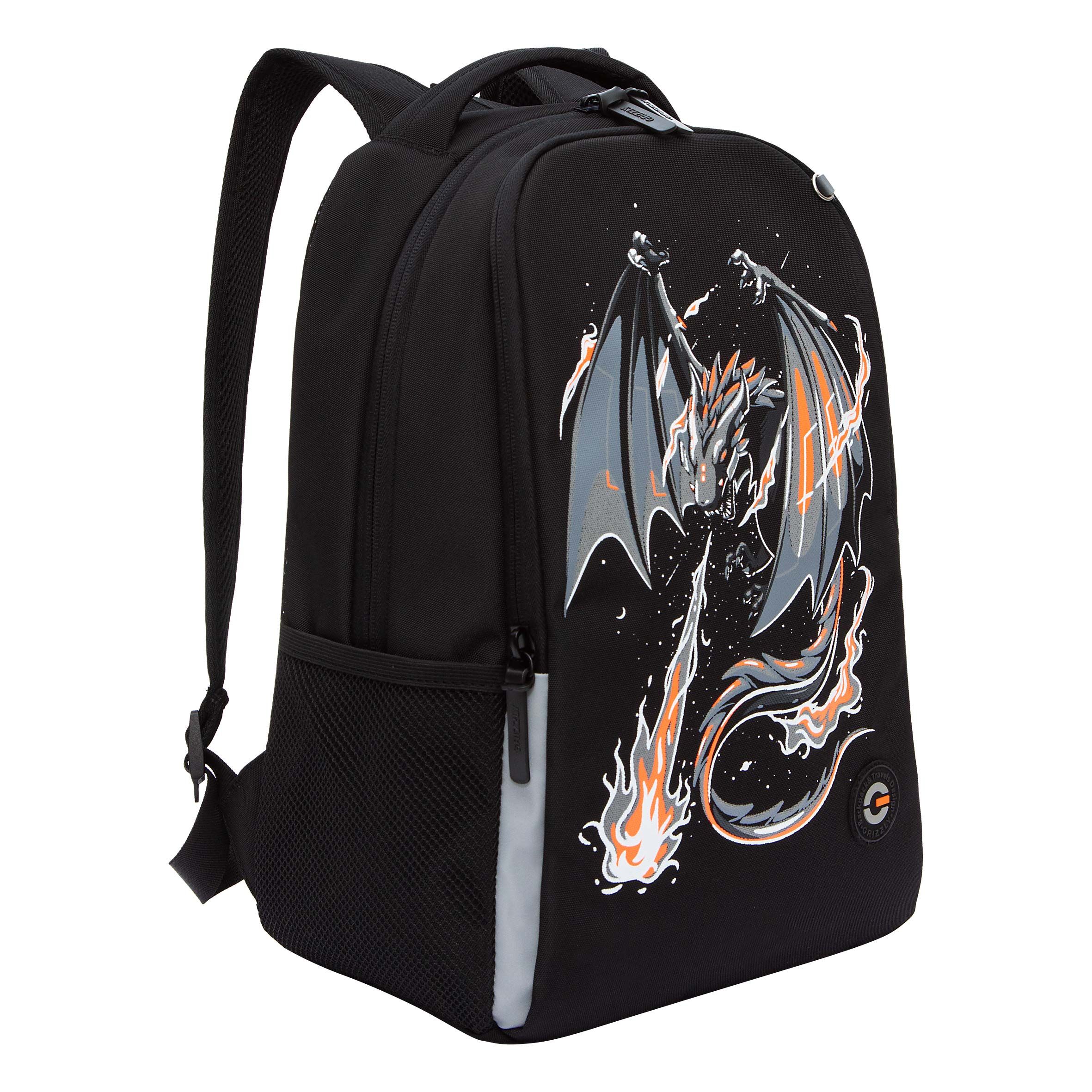 Рюкзак школьный GRIZZLY RB-351-8 легкий с двумя отделениями для мальчика черный школьный анатомический рюкзак grizzly ru 437 4 4 оранжевый