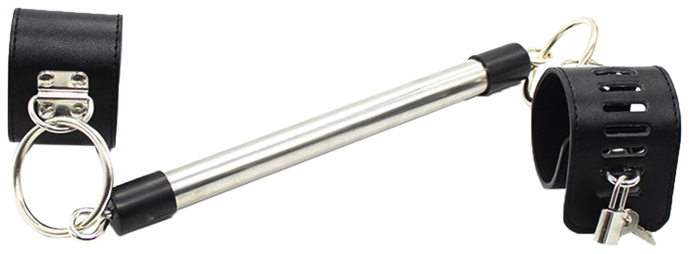 Короткая бондажная распорка KISSEXPO с черными наручниками