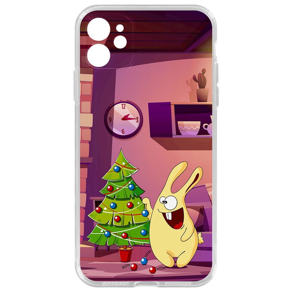 

Чехол-накладка Krutoff Clear Case Кролик для iPhone 11 с защитой камеры, Прозрачный