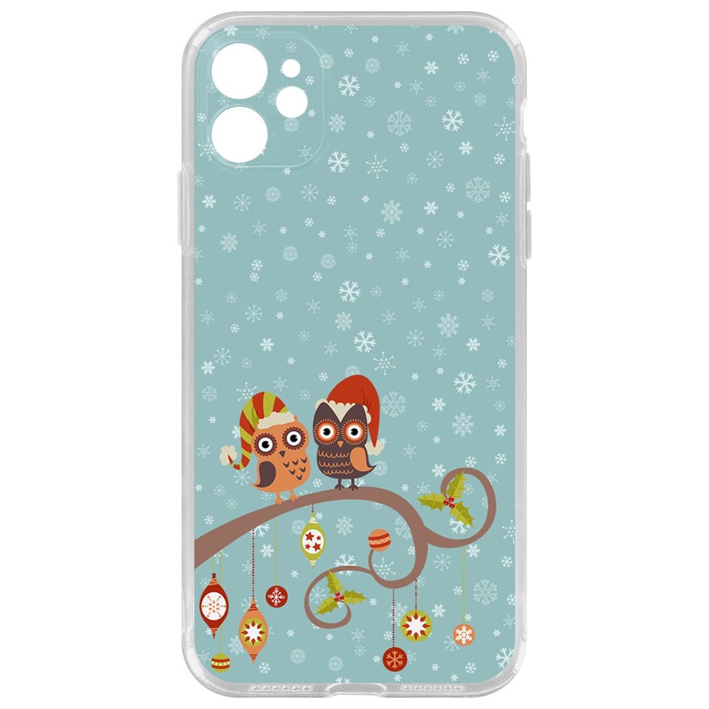 

Чехол-накладка Krutoff Clear Case Совушки для iPhone 11 с защитой камеры, Прозрачный