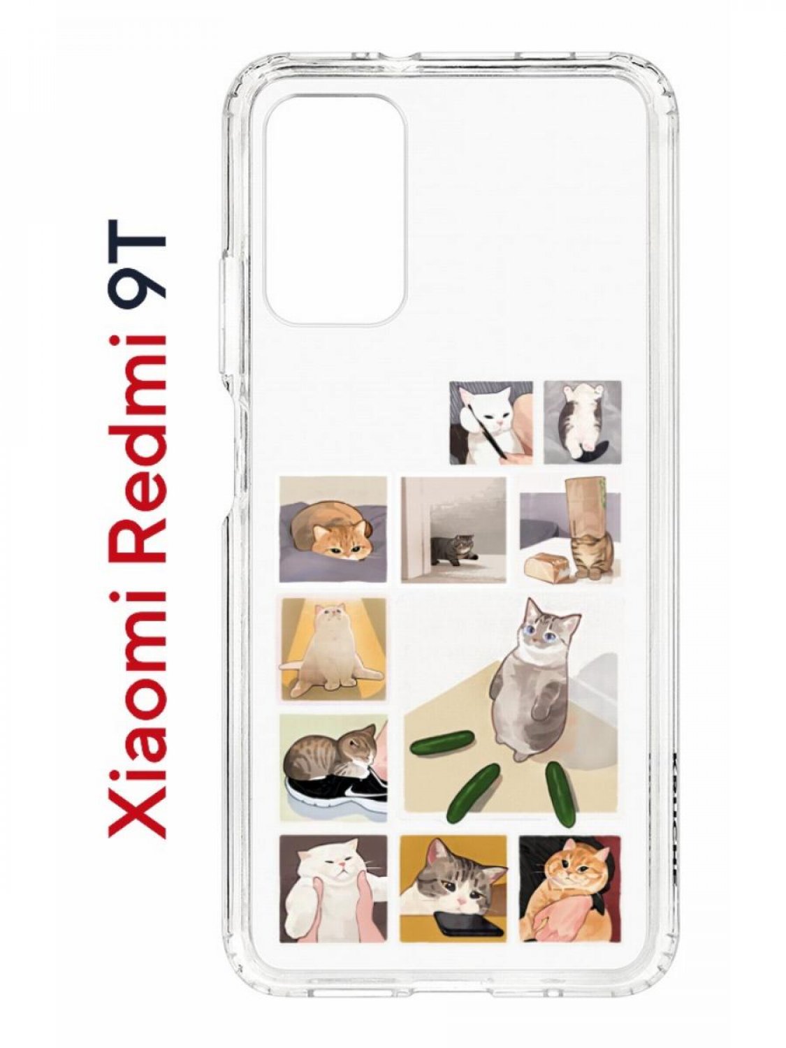 Чехол на Redmi 9T с принтом Kruche Print Коты-Мемы,противоударный бампер,с защитой камеры