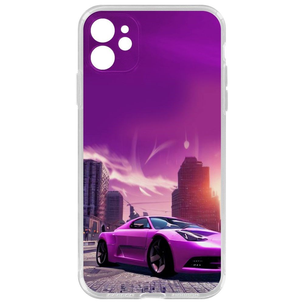 

Чехол-накладка Krutoff Clear Case Розовое авто для iPhone 11 с защитой камеры, Прозрачный