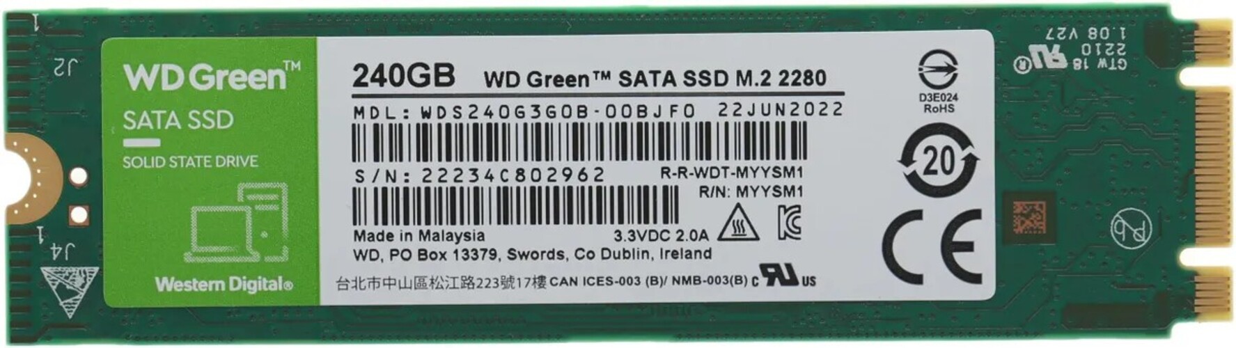 

SSD накопитель Western Digital WDS240G3G0B M. 2 2280 240 ГБ, WDS240G3G0B