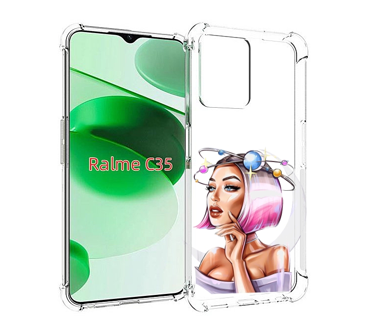 

Чехол MyPads девушка-с-планетами-на-голове женский для Realme C35 / Narzo 50A Prime, Прозрачный, Tocco