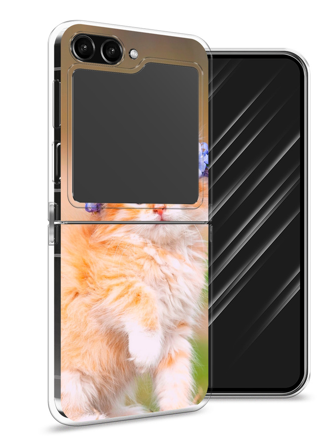 

Чехол Awog на Samsung Galaxy Z Flip 5 "Рыжий кот в венке", Коричневый;синий, 2108350-1