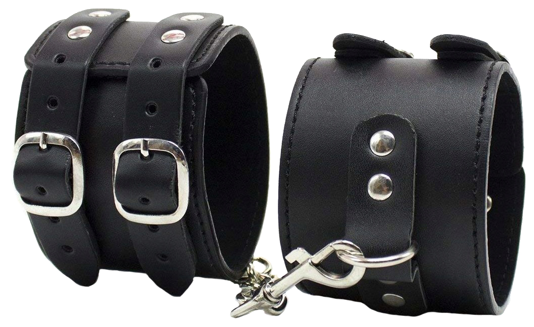Чёрные наручники KISSEXPO на двойных застёжках