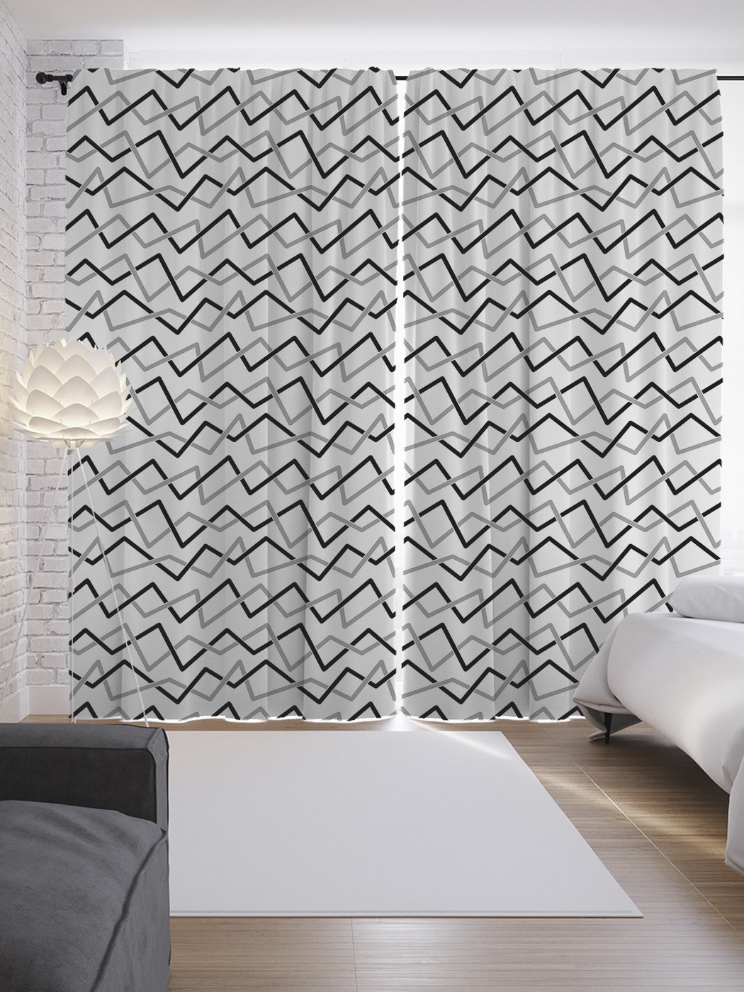 

Шторы JoyArty с фотопечатью "Искривление зигзагов" из сатена, 290х265 см, Искривление зигзагов