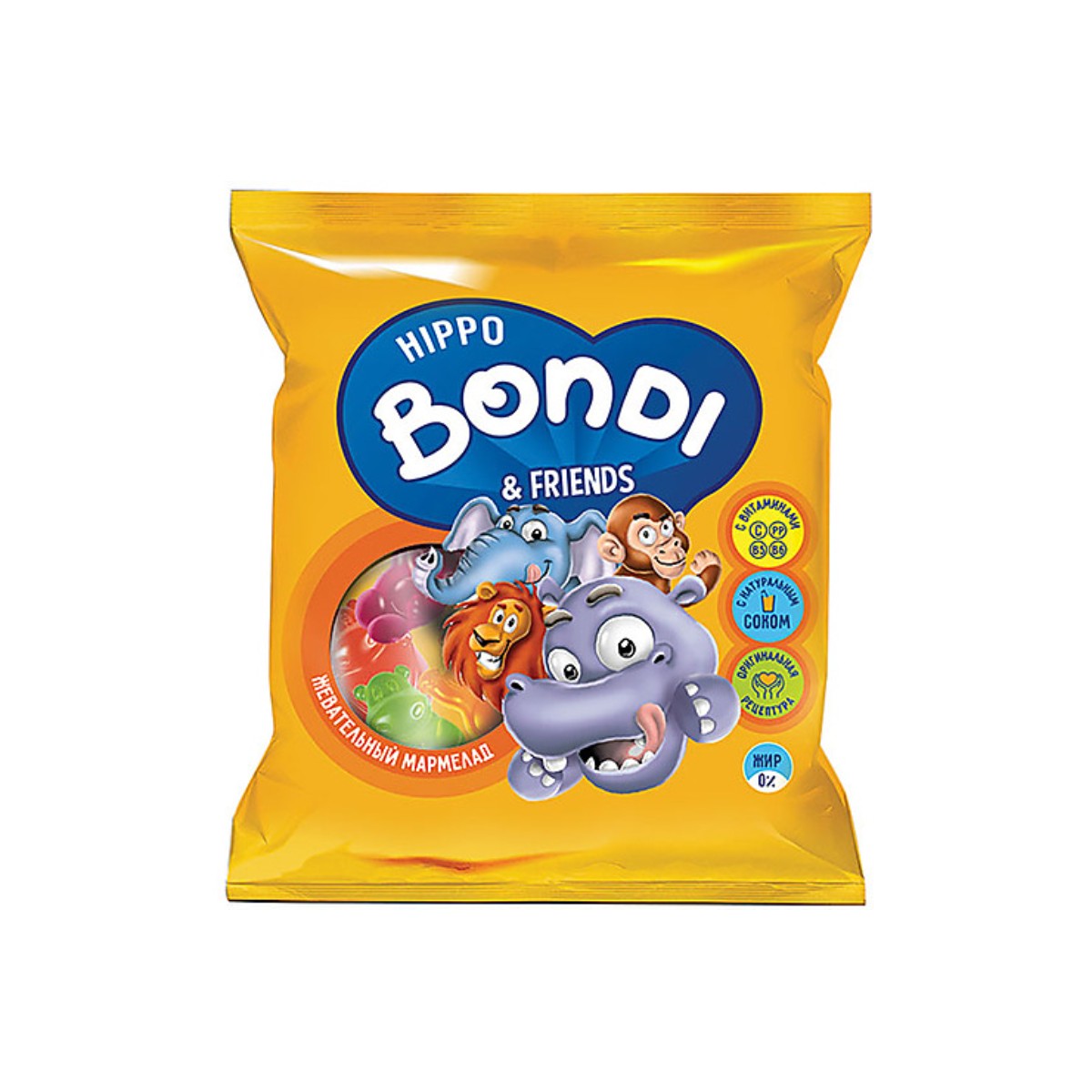 Мармелад HIPPO BONDI FRIENDS жевательный с соком ягод и фруктов 6 шт по 70 г 421₽