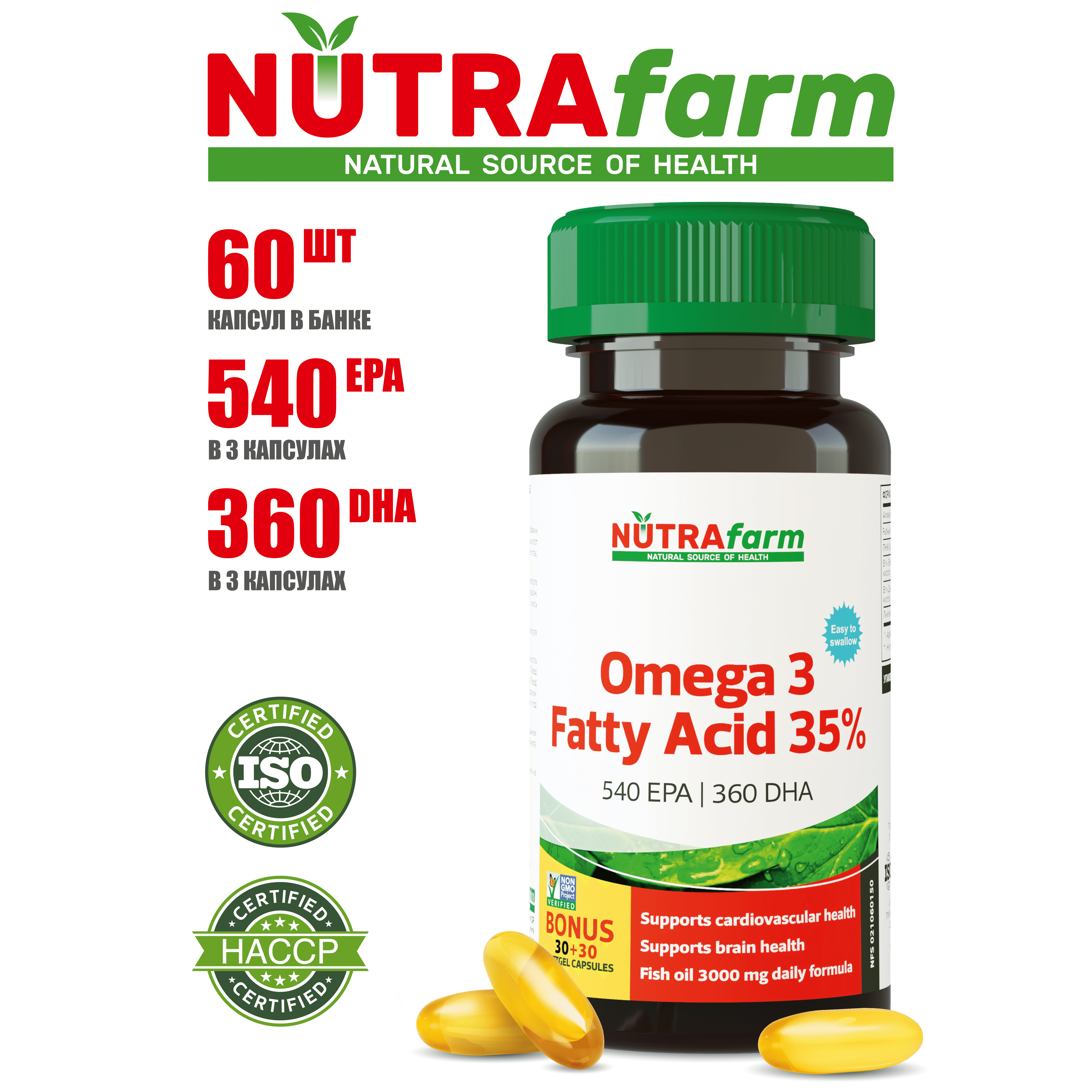 Омега 3 35% NUTRAFARM 60 капсул Omega 3 1000 мг