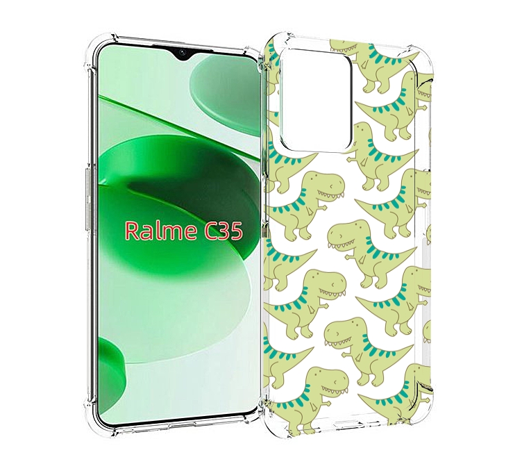 

Чехол MyPads зеленые-динозаврики для Realme C35 / Narzo 50A Prime, Прозрачный, Tocco