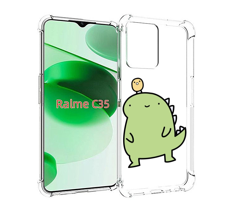 

Чехол MyPads зеленый-динозаврик детский для Realme C35 / Narzo 50A Prime, Прозрачный, Tocco
