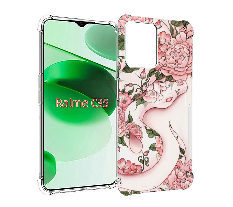 

Чехол MyPads змея-в-розовых-цветах женский для Realme C35 / Narzo 50A Prime, Прозрачный, Tocco
