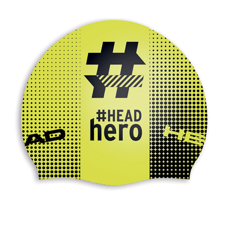 Шапочка для плавания HEAD HASHTAG, для тренировок цв.черно-желтый #HEADhero