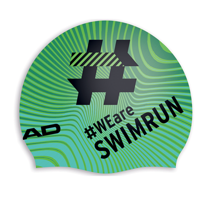 Шапочка для плавания HEAD HASHTAG, для тренировок цв.черно-зеленый #WEareSWIMRUN