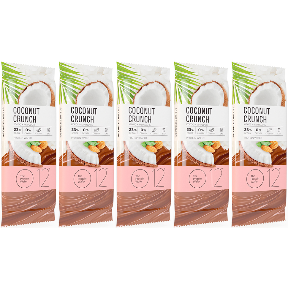 

Протеиновые вафли O12 The Protein Bar 50 г х 5 шт Кокос-миндаль, The Protein Bar 5