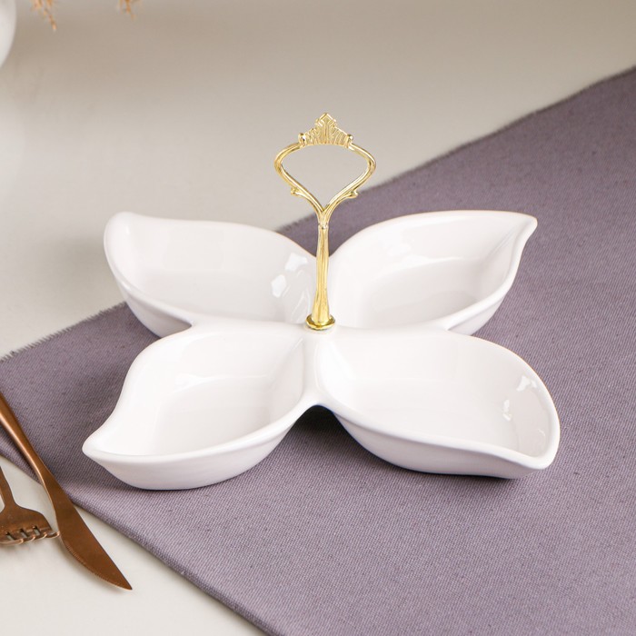фото Менажница "лилия", белая, керамика, 32х32х5 см, 1 сорт, иран керамика ручной работы
