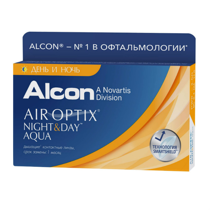 Купить Контактные линзы Air Optix Night & Day Aqua на месяц 3 линзы R 8, 6 -6, 25