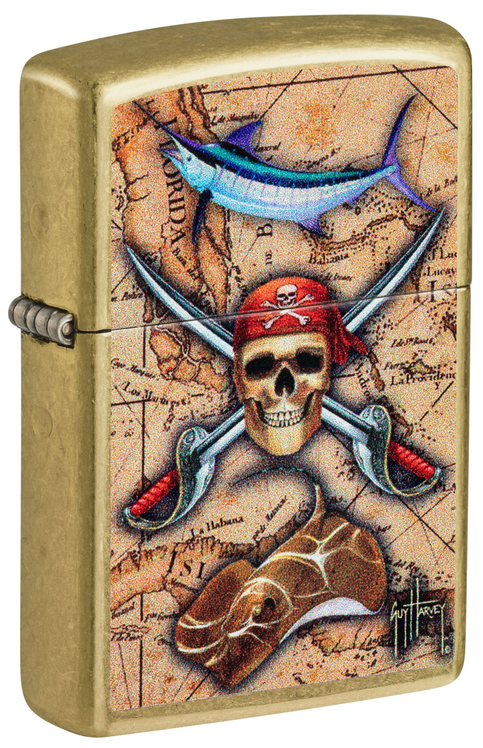 

Зажигалка бензиновая Zippo Guy Harvey с покрытием Street Brass, Золотистый