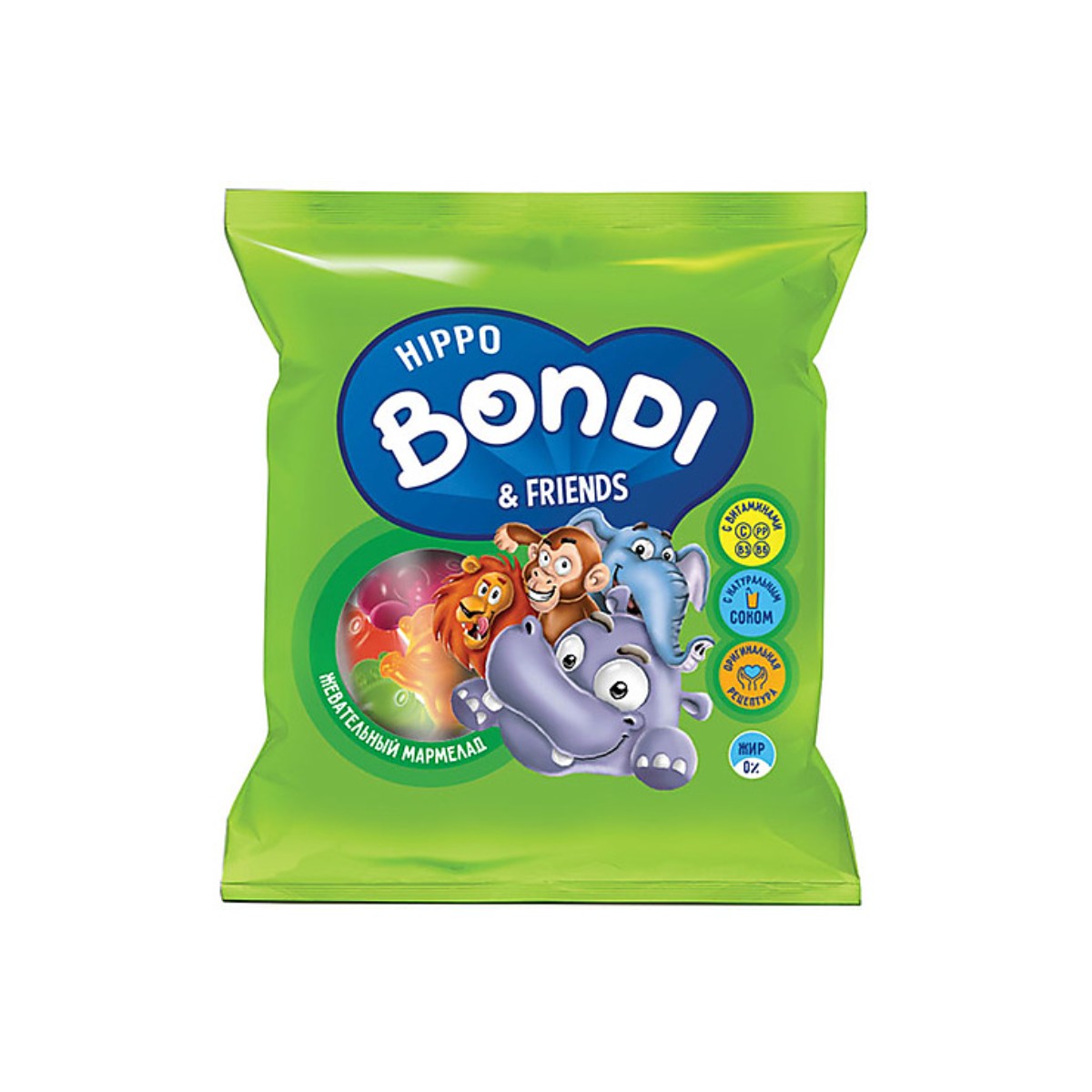 Мармелад HIPPO BONDI FRIENDS жевательный с соком ягод и фруктов 15 шт по 30 г 456₽