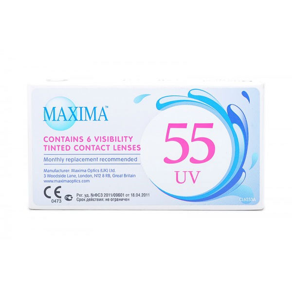 Купить Контактные линзы Maxima 55 UV на месяц 6 линз R 8, 9 -5, 25