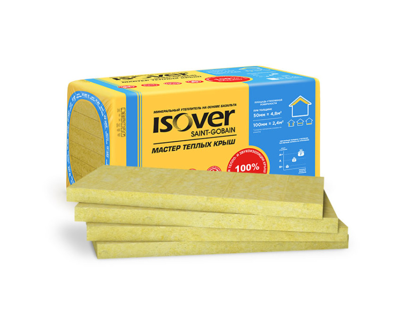 

Теплоизоляция Изовер МАСТЕР ТЕПЛЫХ КРЫШ 100*600*1000 /4 плит (28-38 кг/м3) 1уп=0,24м3=2,4м