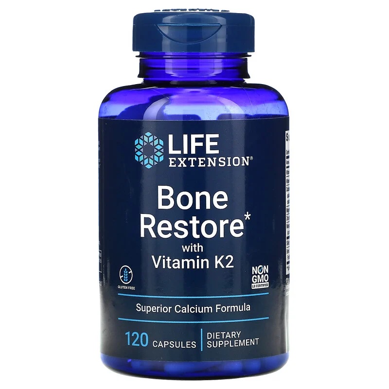 

Life Extension Bone Restore with Vitamin K2 восстановление костей с витамином К2 120 капсу, Bone Restore with Vitamin K2