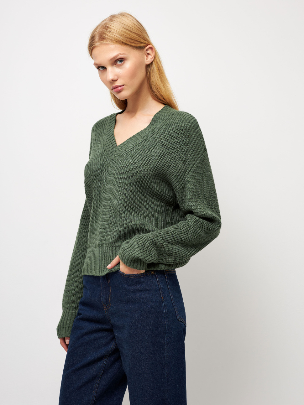 Пуловер женский Sela Moms 2810010675 зеленый L