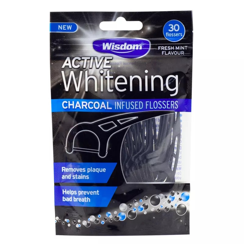 Зубочистка с зубной нитью Wisdom Active Whitening Charcoal, 30 шт зубочистка с зубной нитью доляна 2 паковки по 20 шт