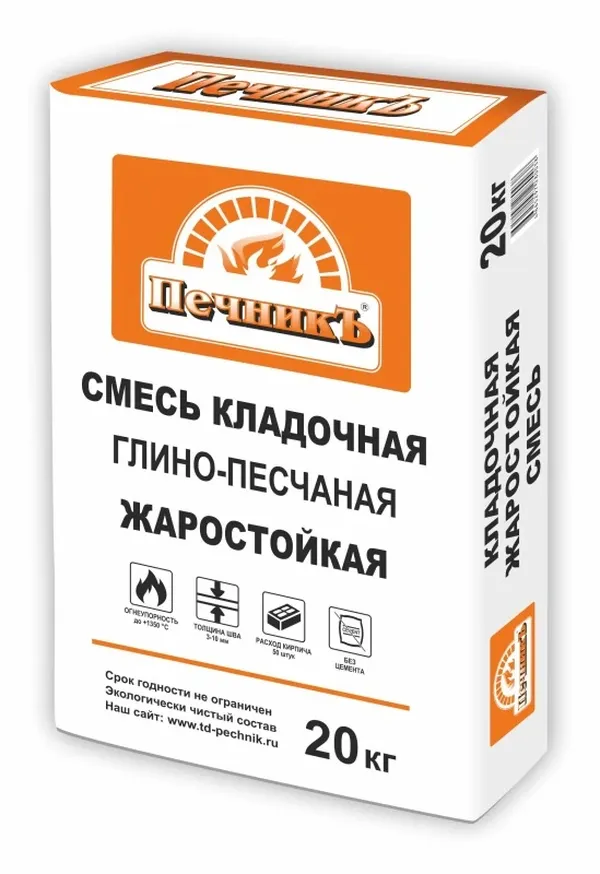 

Кладочная смесь Печник глино-песчаная жаростойкая (+1350 С), 20кг *1/48