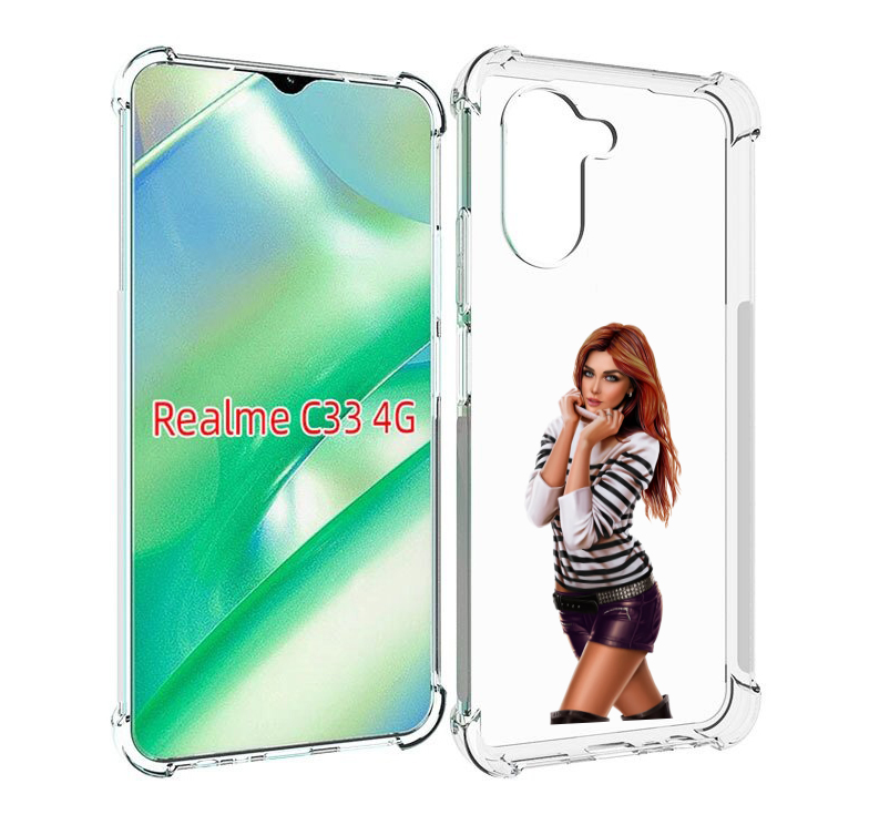 фото Чехол mypads девушка-в-свитере-с-полоской для realme c33 4g